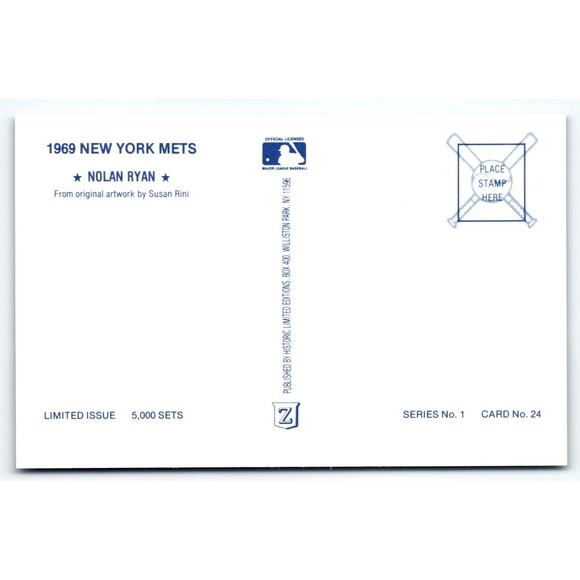 1969 NY Mets Baseball Postcard Susan Rini Nolan Ryan Unused Limited Edition - Picture 2 of 2